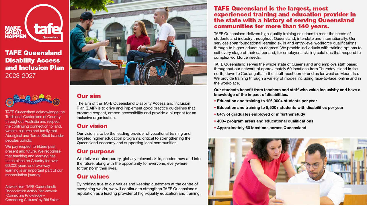 TAFE Queensland consulted with staff, students and external disability practitioners to create the DAIP.