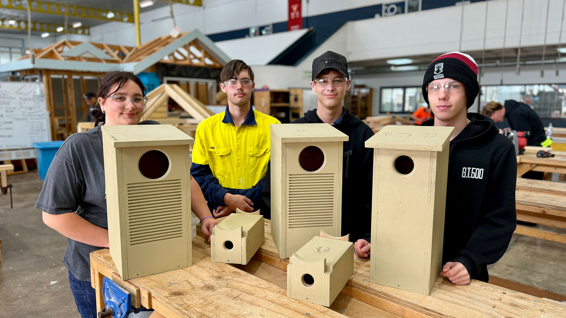 TAFE at School students created nest boxes at the Ipswich campus