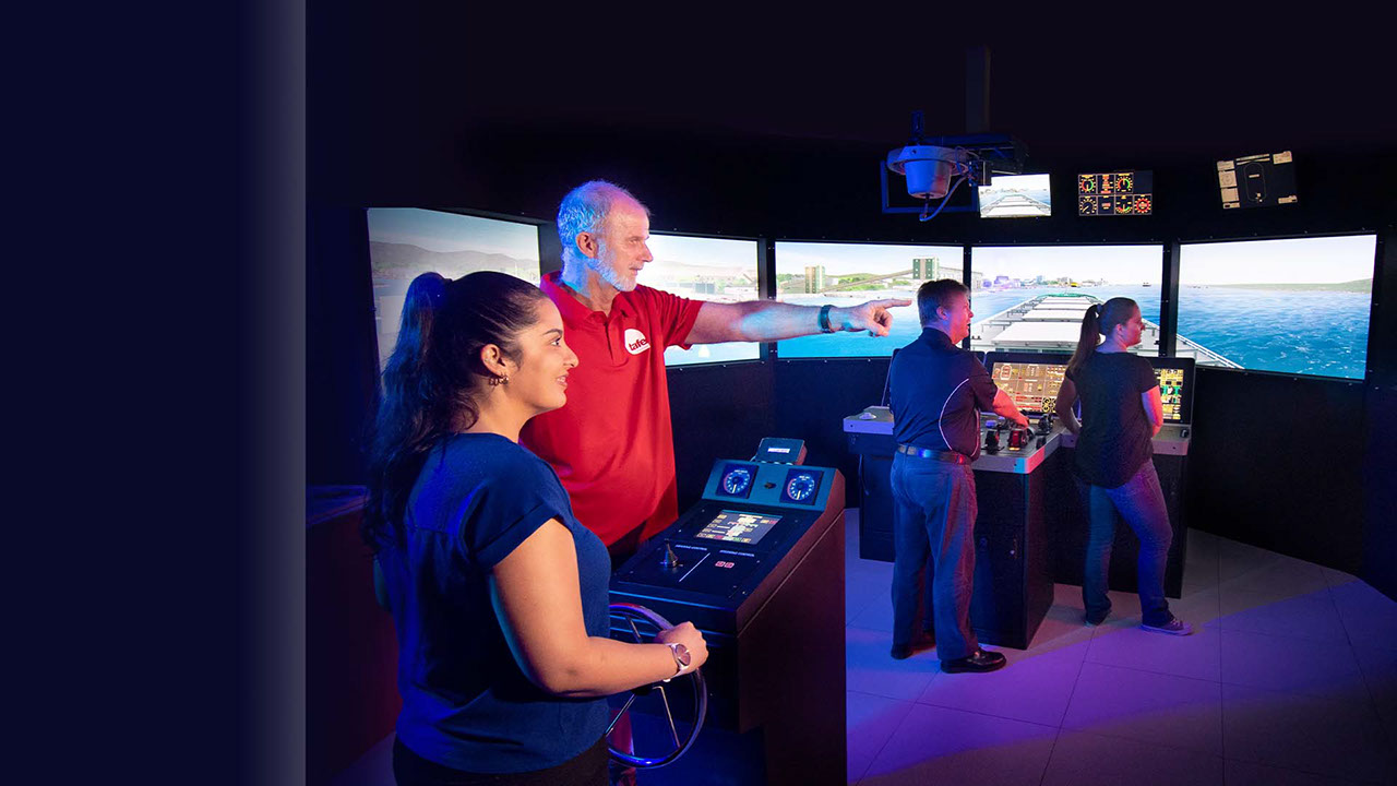 Photograph of TAFE Queensland students completing virtual maritime training