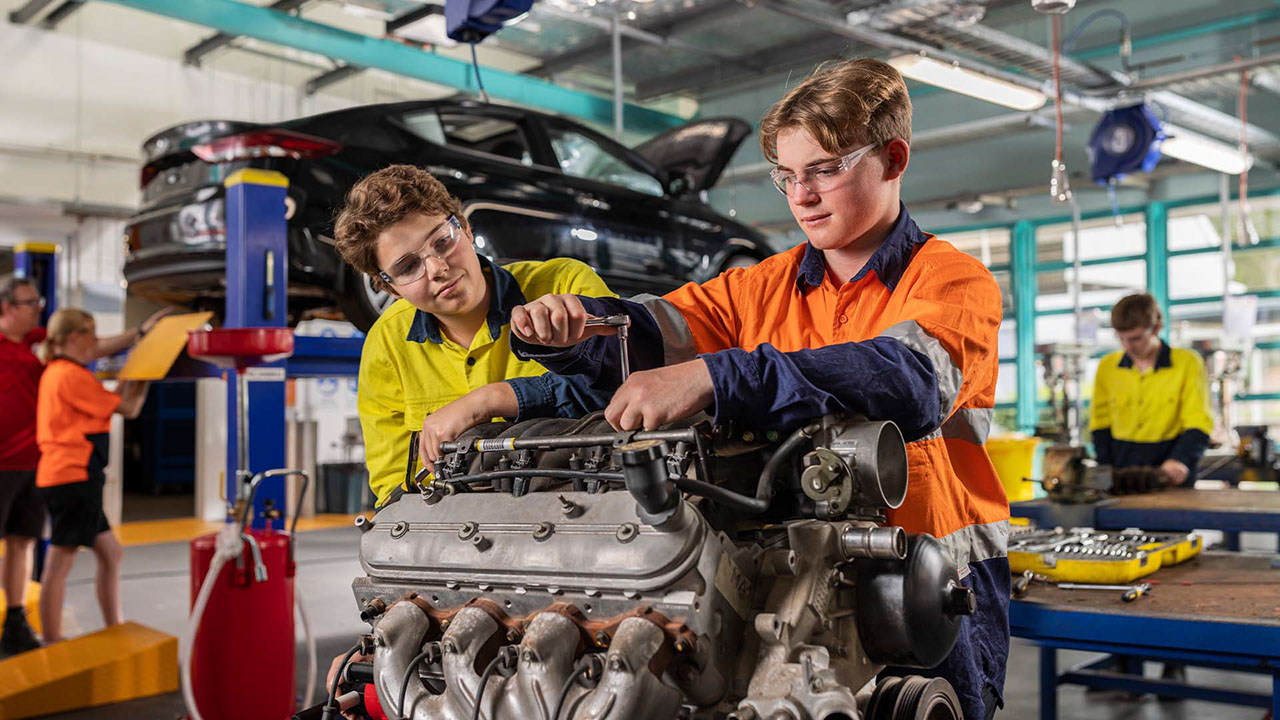 Photograph of students completing automotive training through the TAFE at School program
